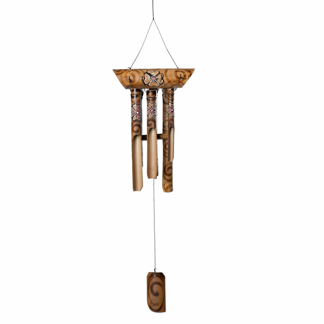 Bamboo Wind Chime with Floral Motifs Handcrafted in Bali - Morning in Kintamani