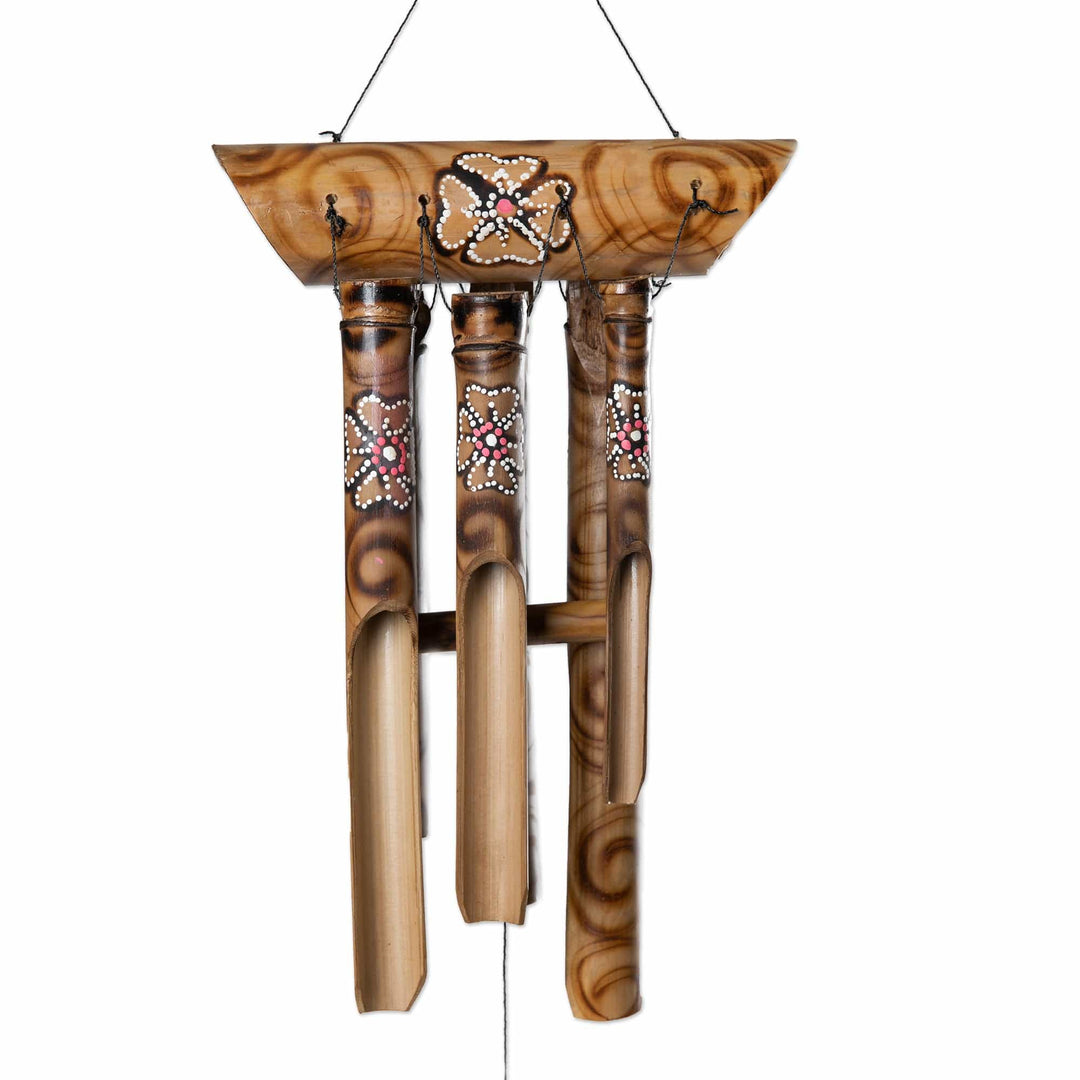 Bamboo Wind Chime with Floral Motifs Handcrafted in Bali - Morning in Kintamani
