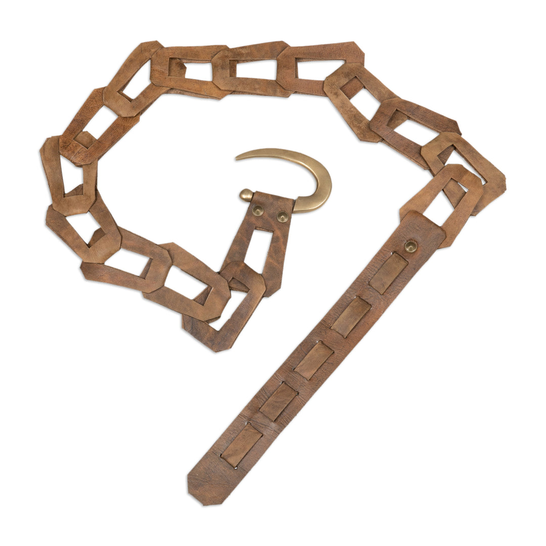 Modern Dark Brown Leather Belt with Brass Hook Buckle - Autonomous at Evening