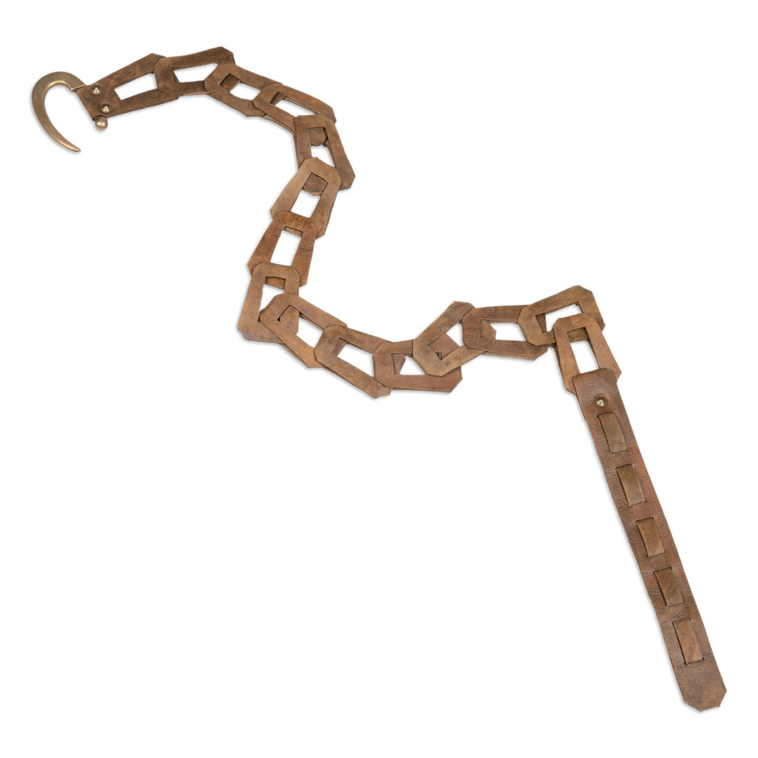Modern Dark Brown Leather Belt with Brass Hook Buckle - Autonomous at Evening