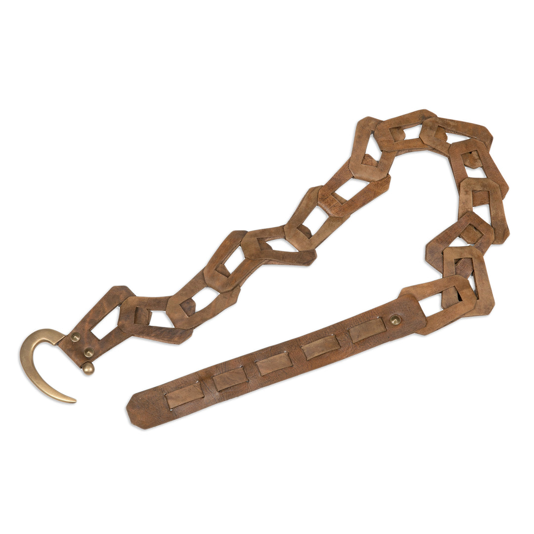 Modern Dark Brown Leather Belt with Brass Hook Buckle - Autonomous at Evening