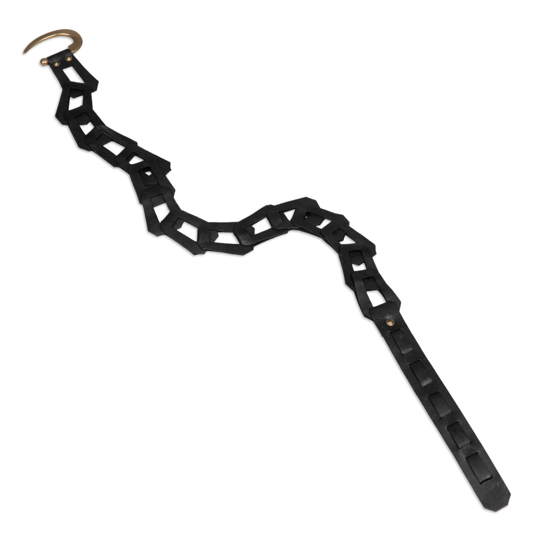 Modern Black Leather Belt with Brass Hook Buckle - Autonomous at Night