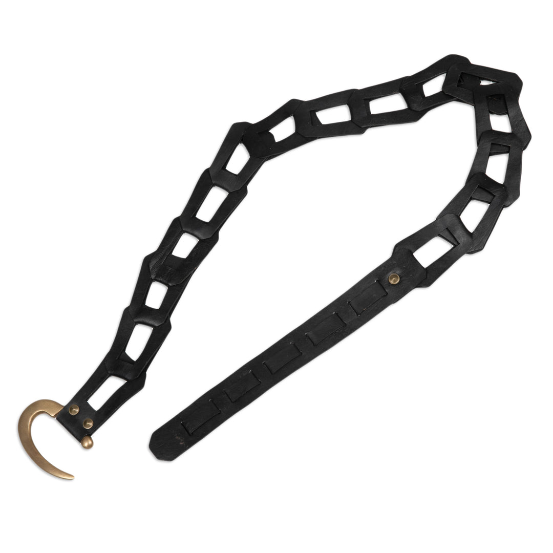 Modern Black Leather Belt with Brass Hook Buckle - Autonomous at Night