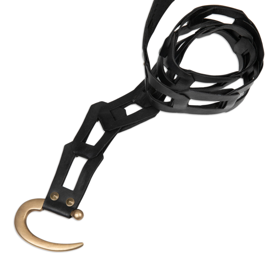 Modern Black Leather Belt with Brass Hook Buckle - Autonomous at Night