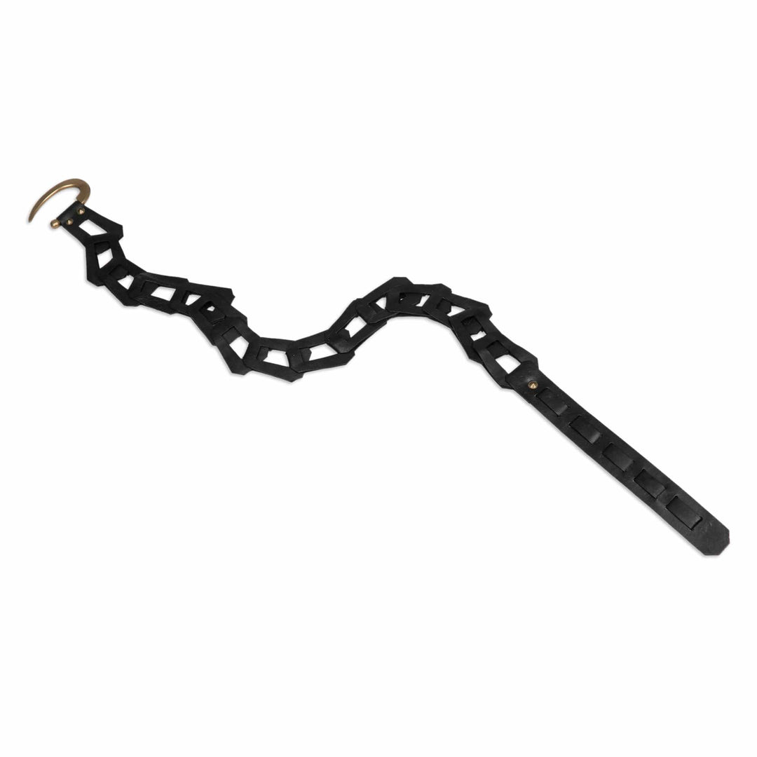 Adjustable Leather Belt in Black with Iron Hook Buckle - Fantastic Woman in Black