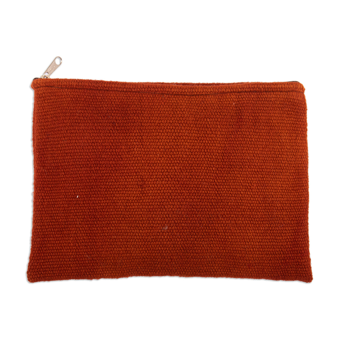 Floral Embroidered Wool Cosmetic Bag from Peru - Eden Cinnabar