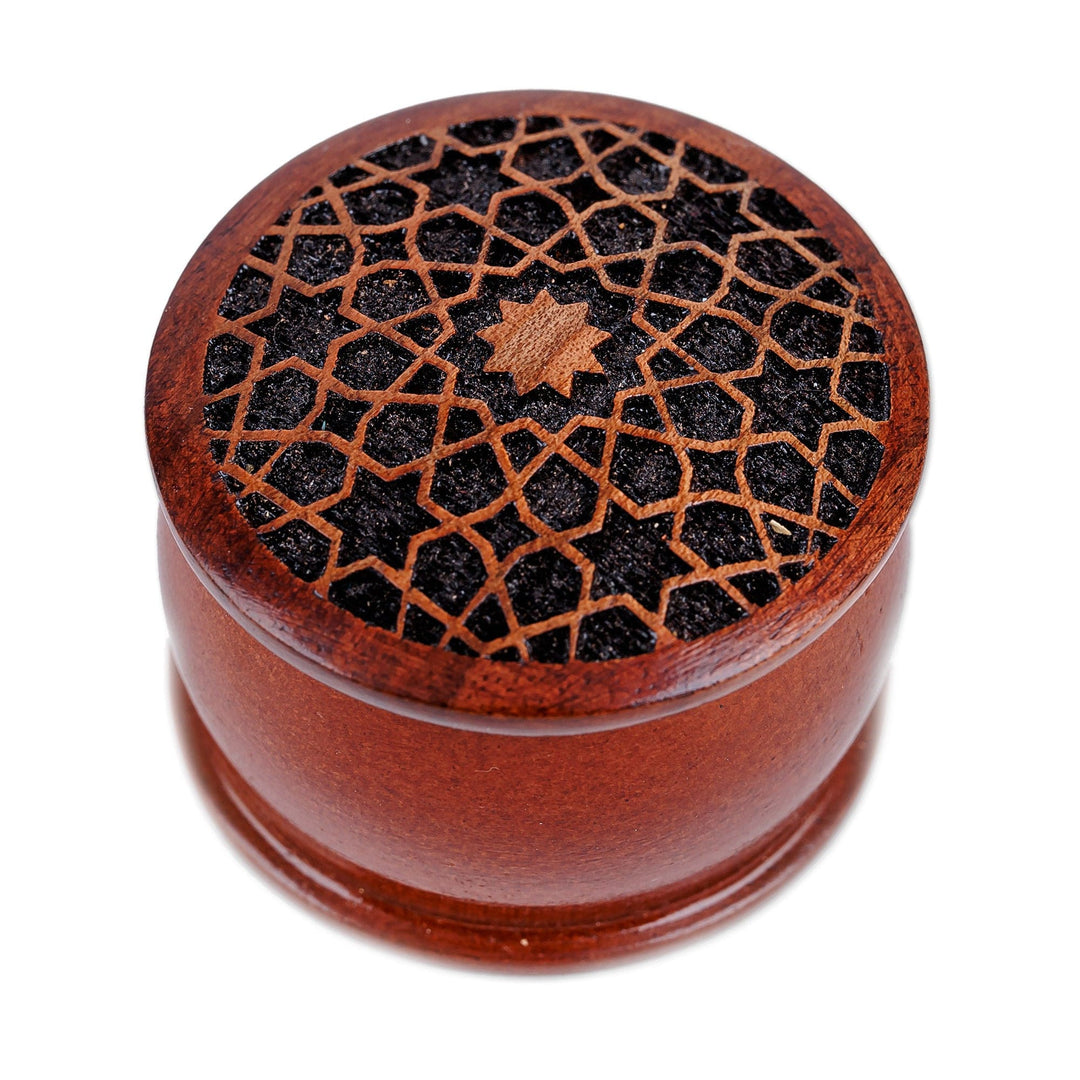 Handcrafted Star-Patterned Mini Walnut Wood Ring Box - Samarkand Essence