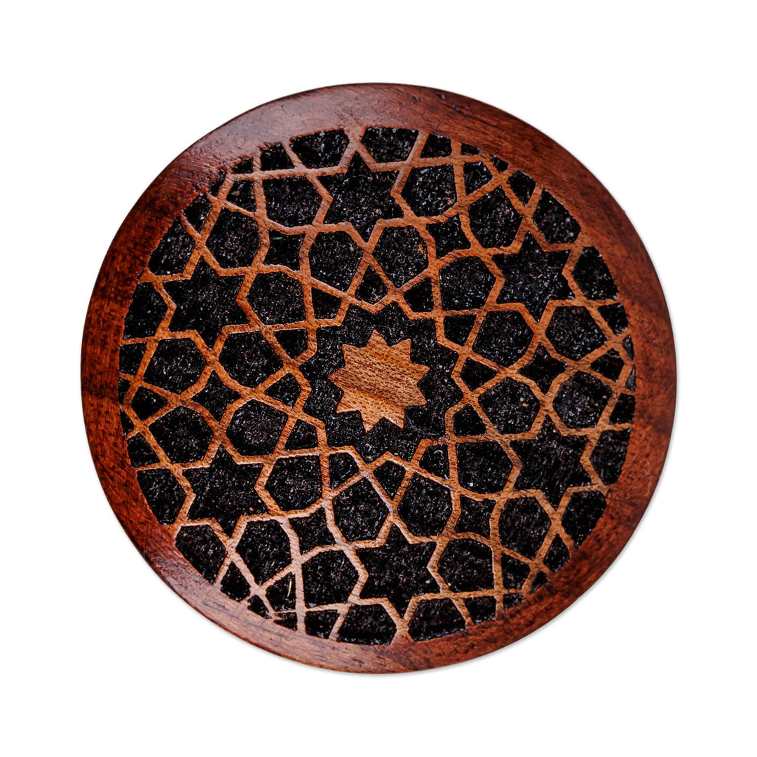 Handcrafted Star-Patterned Mini Walnut Wood Ring Box - Samarkand Essence