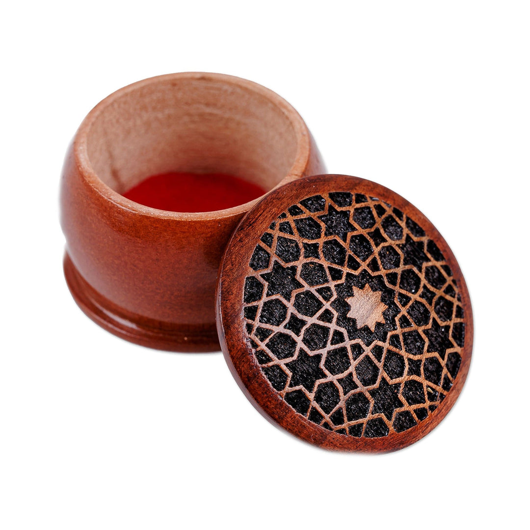 Handcrafted Star-Patterned Mini Walnut Wood Ring Box - Samarkand Essence