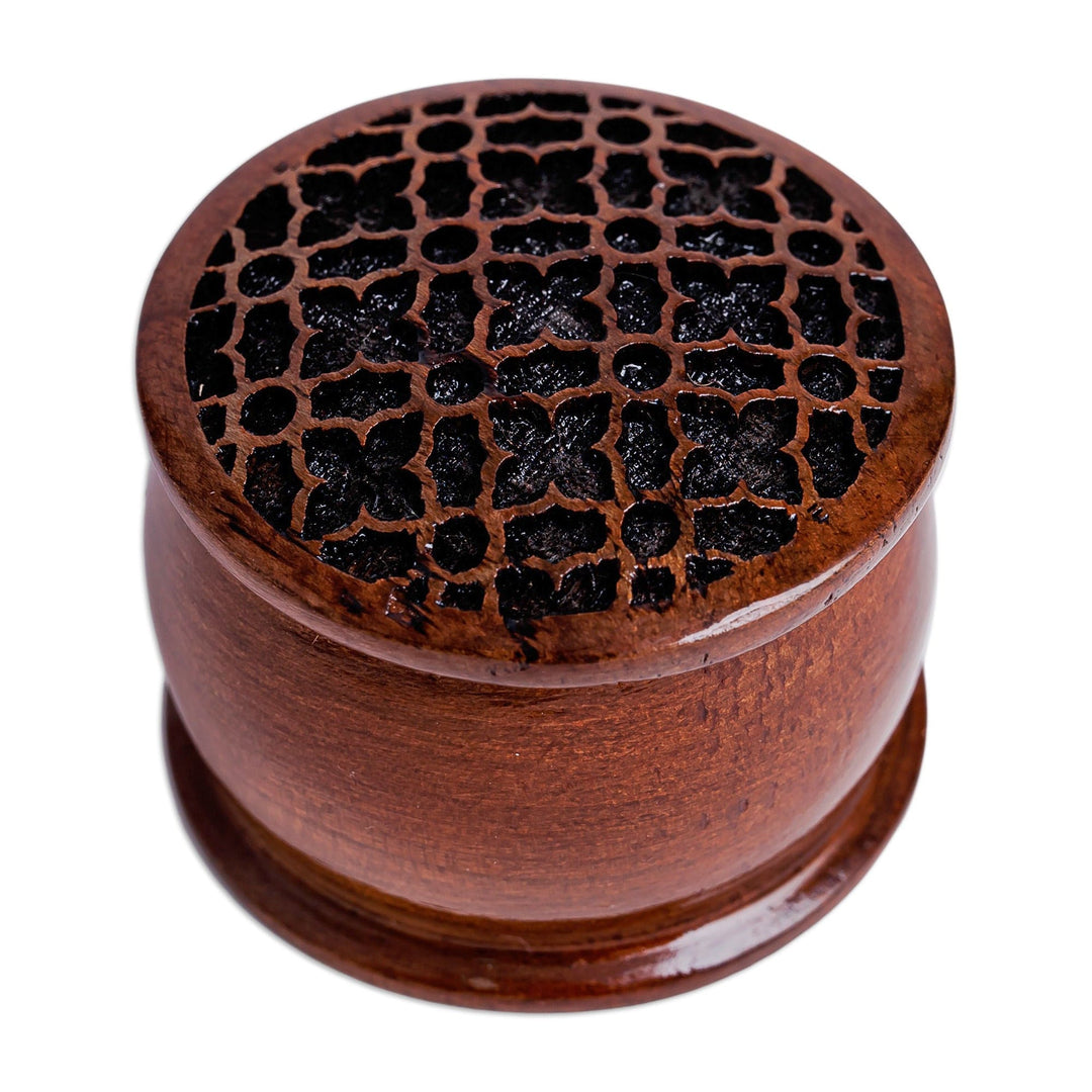 Handcrafted Floral-Patterned Mini Walnut Wood Ring Box - Garden's Essence