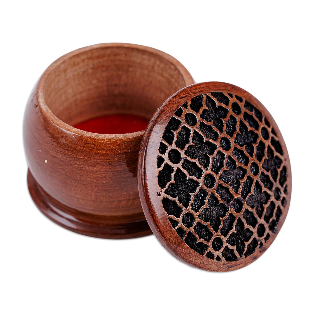 Handcrafted Floral-Patterned Mini Walnut Wood Ring Box - Garden's Essence