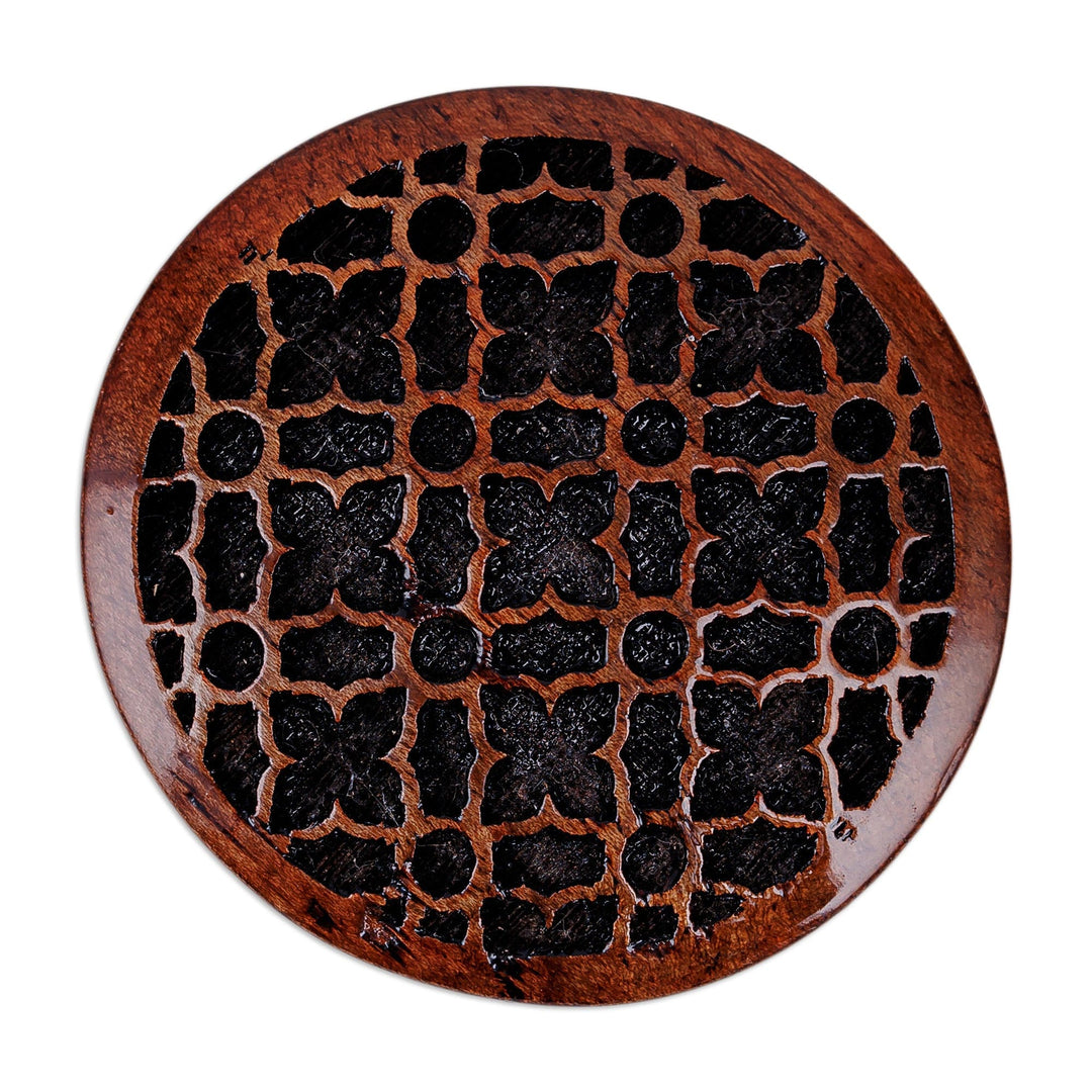 Handcrafted Floral-Patterned Mini Walnut Wood Ring Box - Garden's Essence