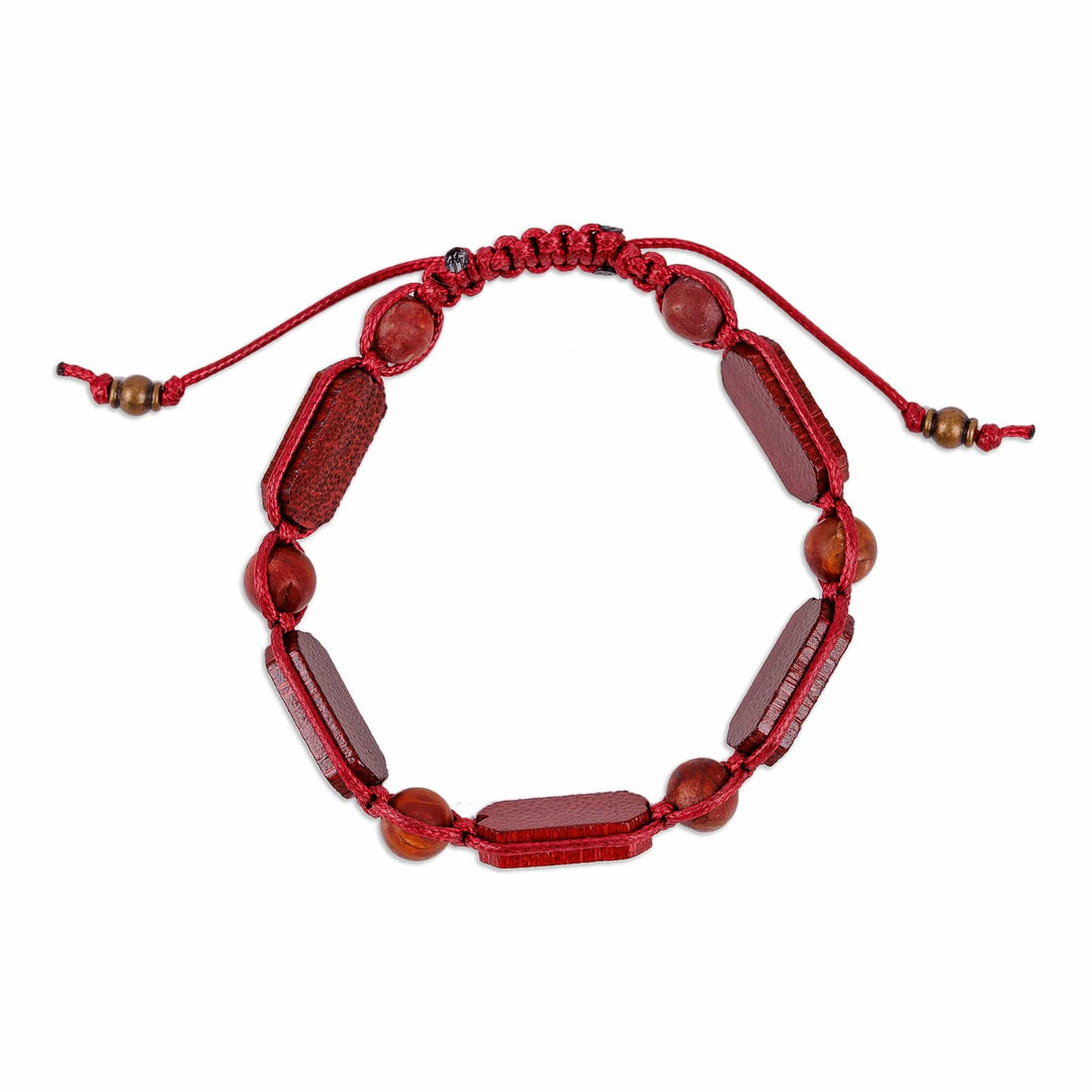 Red Jasper and Wood Beaded Macrame Bracelet - Fire Energies