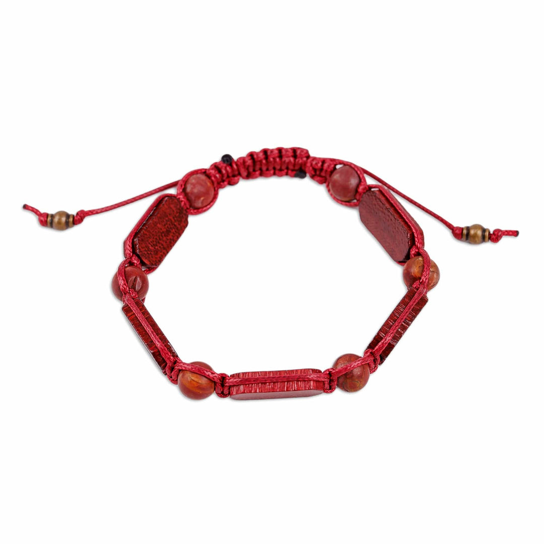 Red Jasper and Wood Beaded Macrame Bracelet - Fire Energies