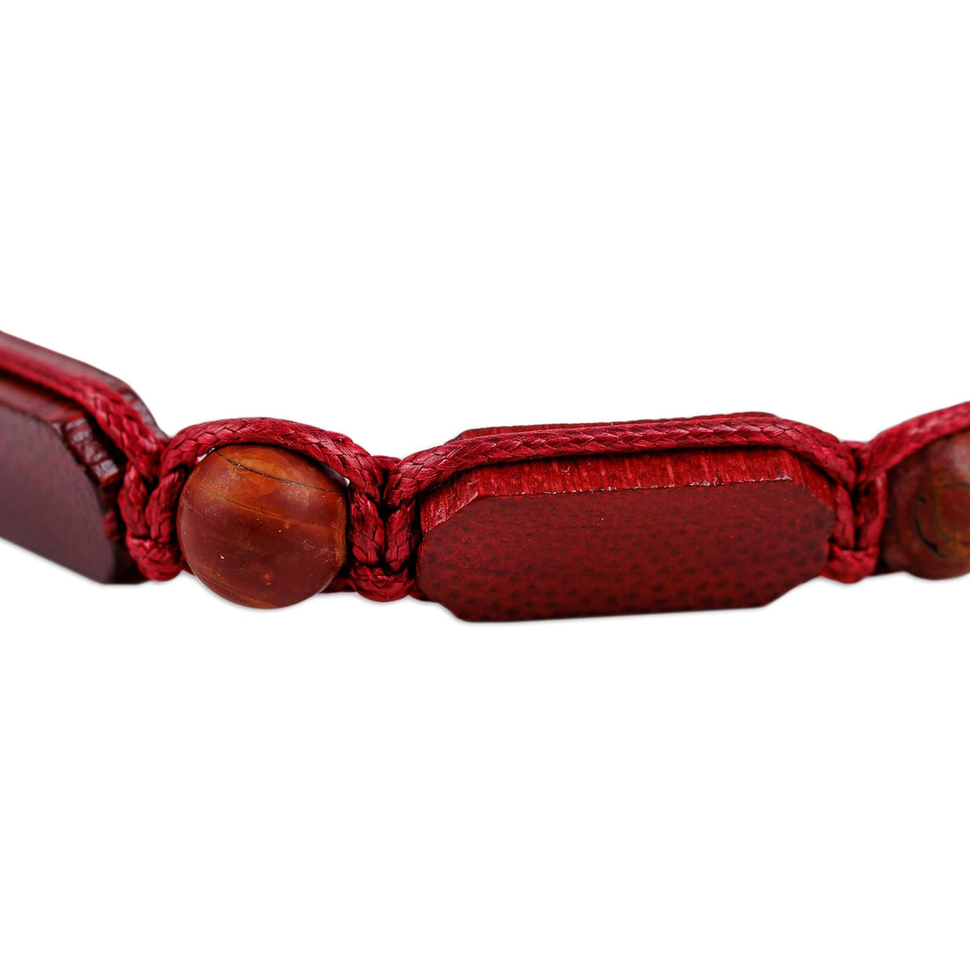 Red Jasper and Wood Beaded Macrame Bracelet - Fire Energies