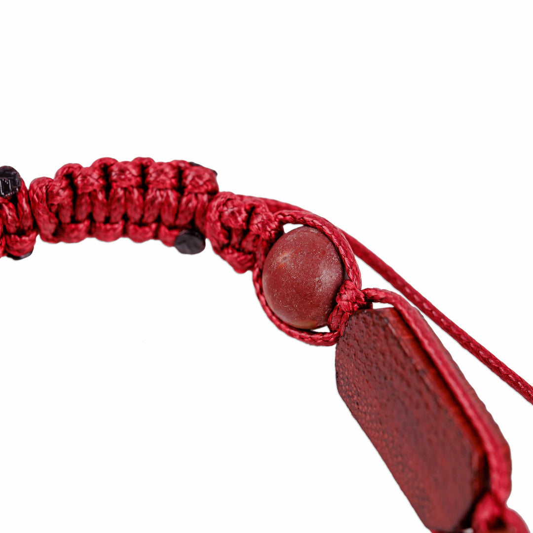 Red Jasper and Wood Beaded Macrame Bracelet - Fire Energies