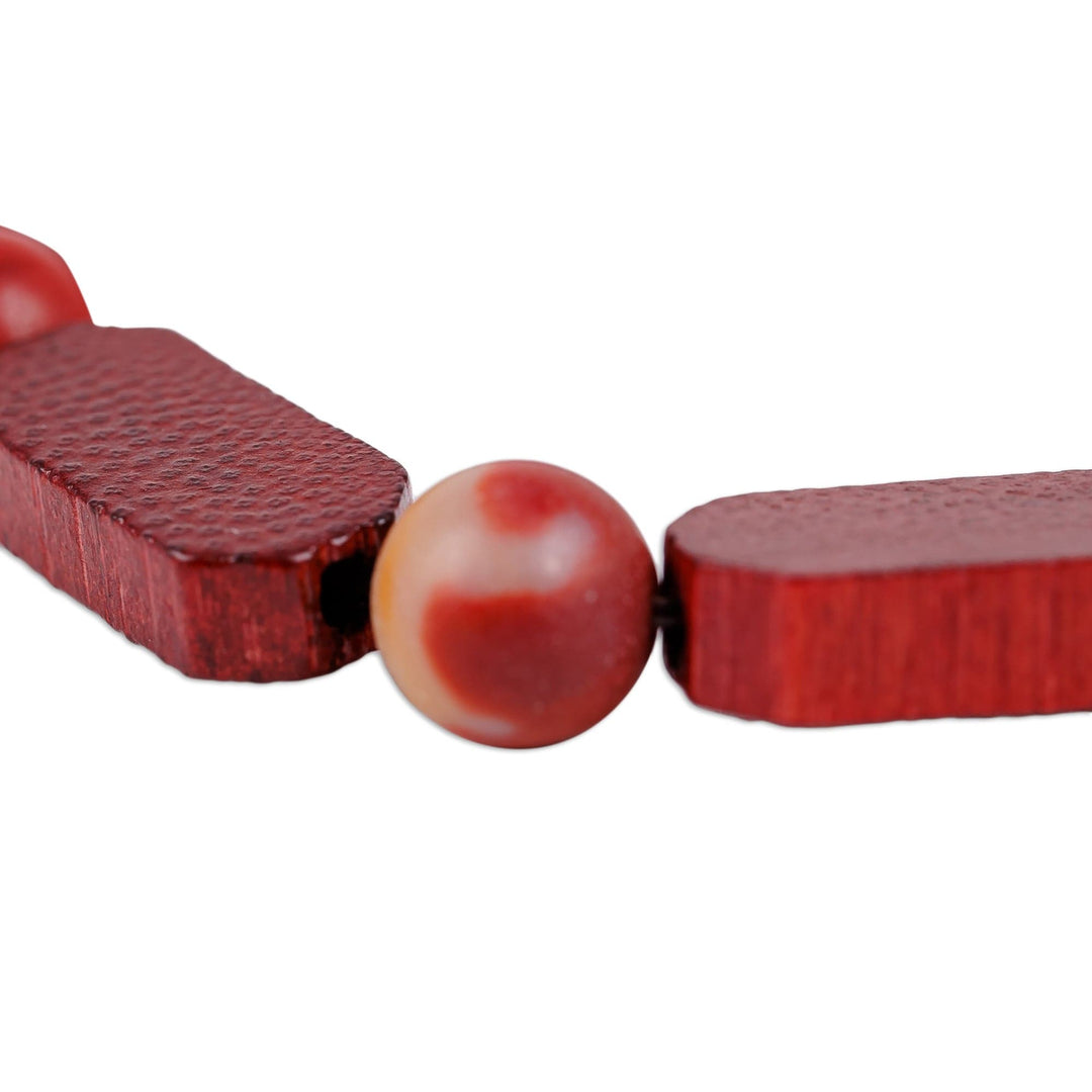 Handmade Jasper and Wood Beaded Stretch Bracelet in Red - Fire Liberty