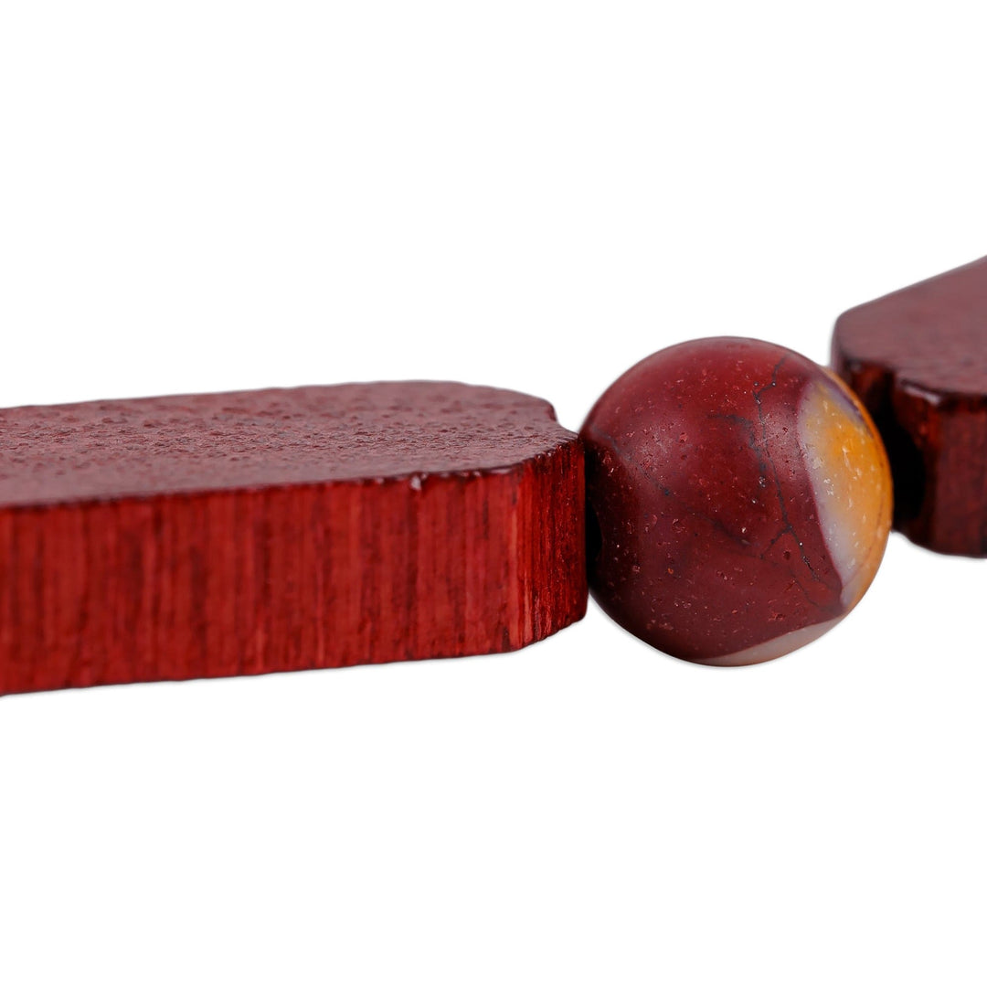 Handmade Jasper and Wood Beaded Stretch Bracelet in Red - Fire Liberty