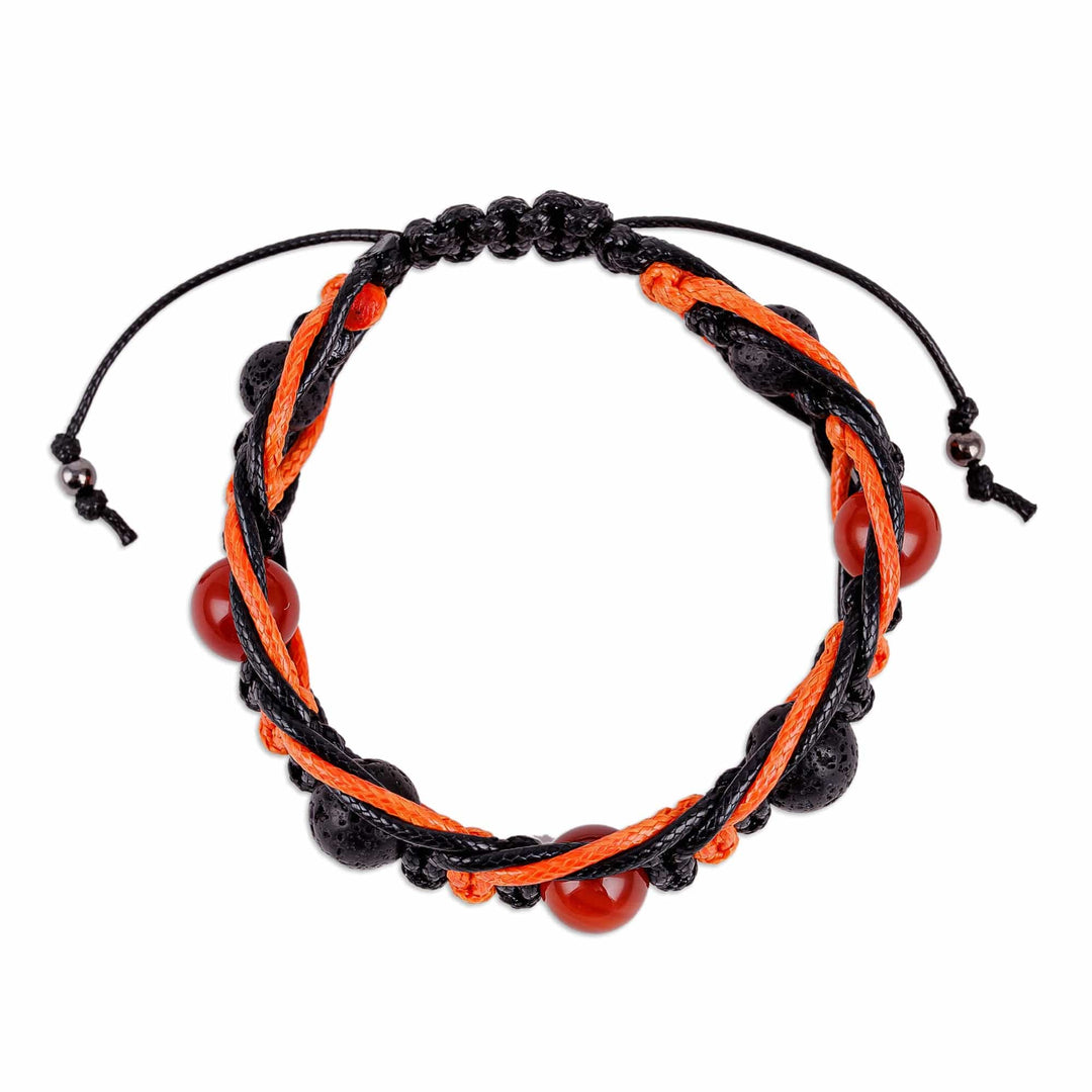 Orange and Black Nylon Macrame Bracelet with Carnelian Gems - Oranges Calls