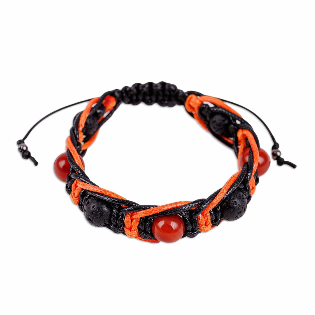 Orange and Black Nylon Macrame Bracelet with Carnelian Gems - Oranges Calls