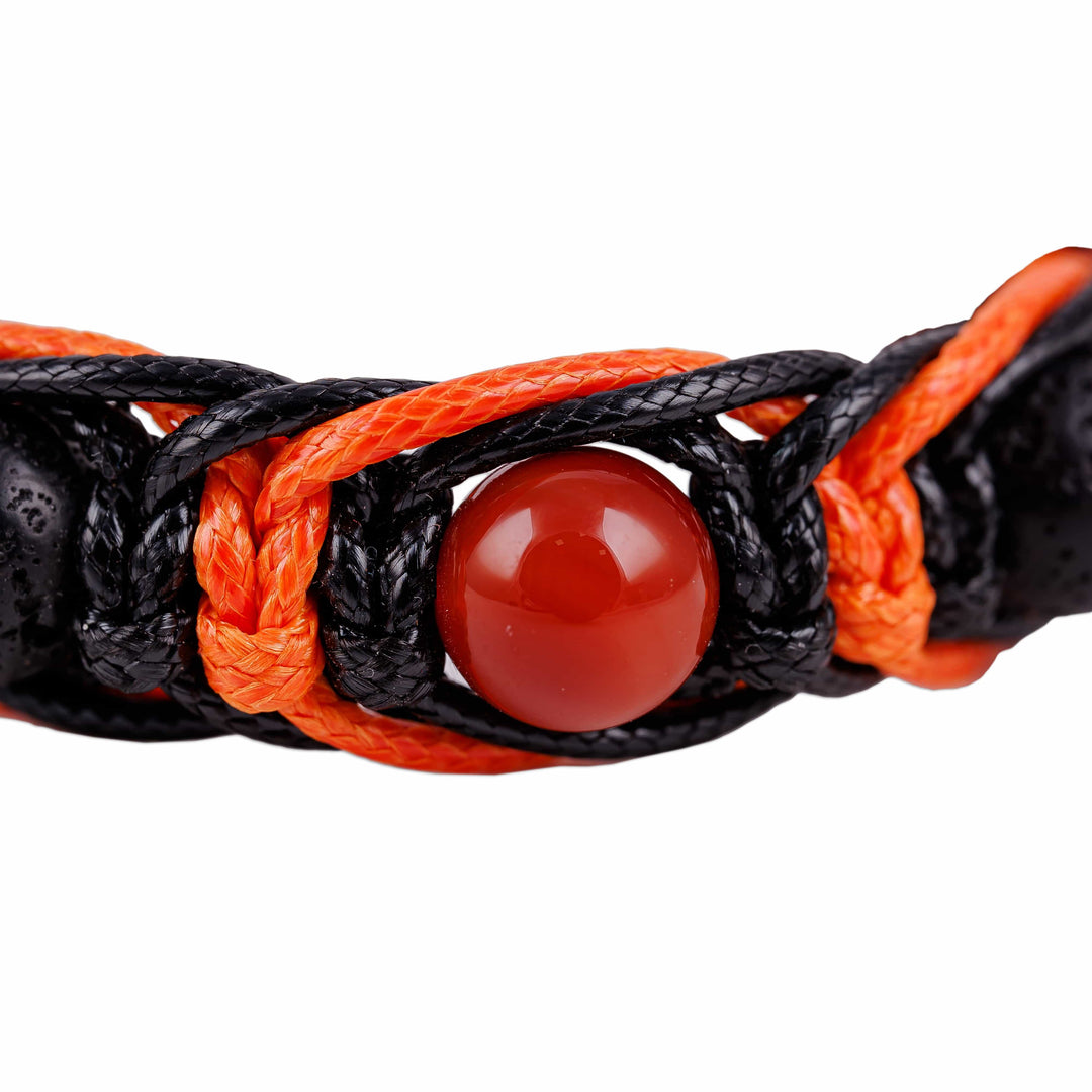 Orange and Black Nylon Macrame Bracelet with Carnelian Gems - Oranges Calls
