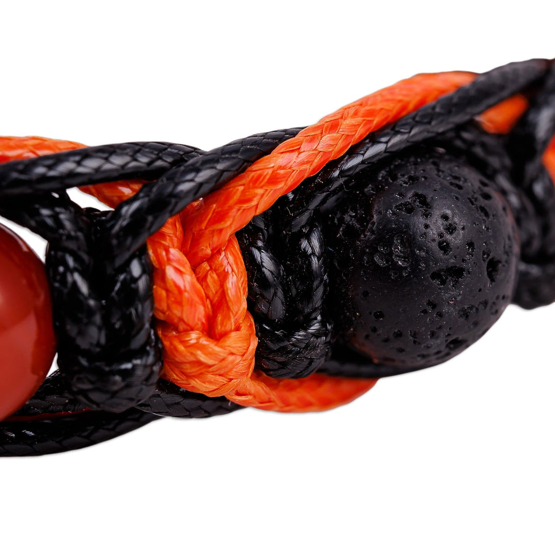 Orange and Black Nylon Macrame Bracelet with Carnelian Gems - Oranges Calls