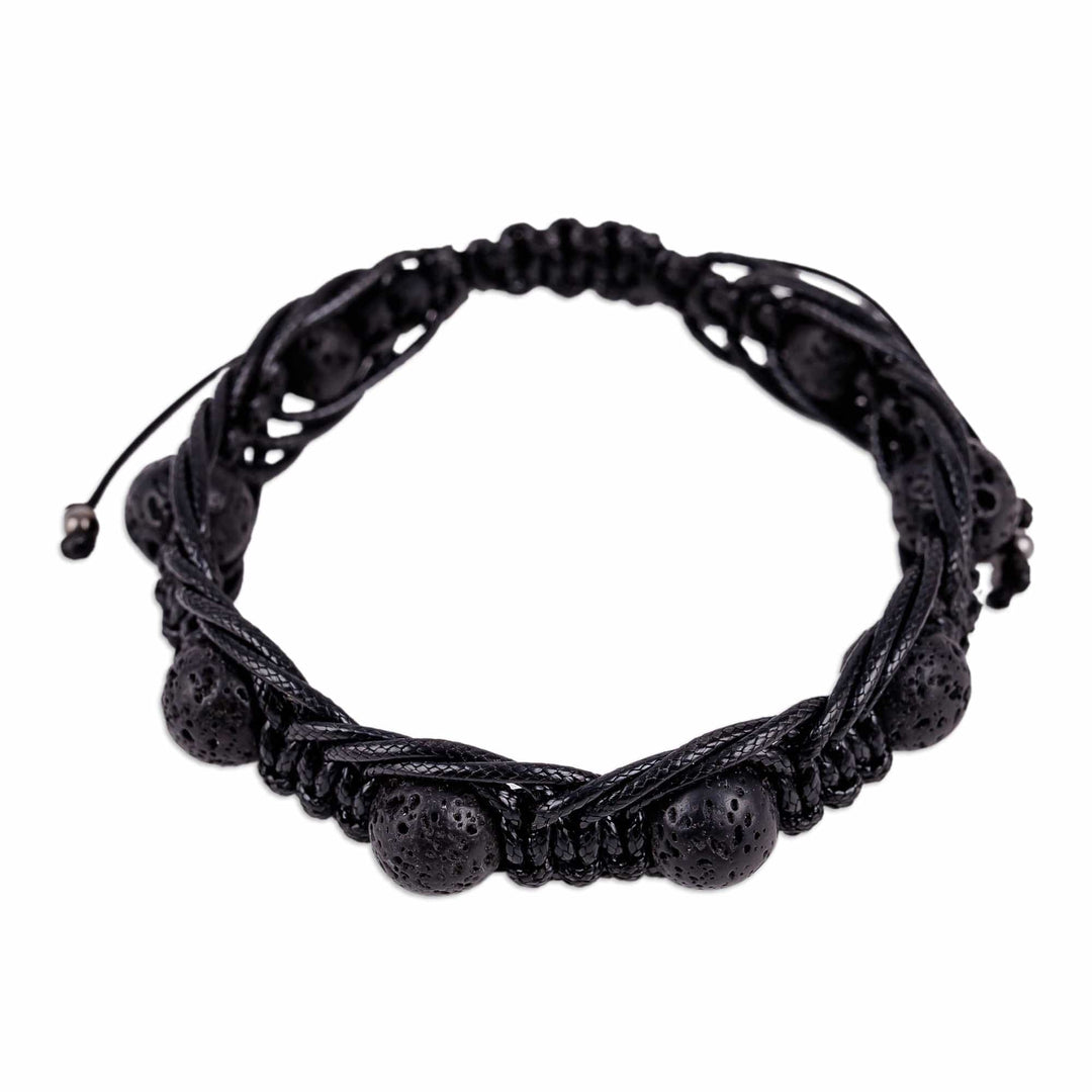 Black Waxed Nylon Macrame Bracelet with Vulcanite Stones - Mysterious