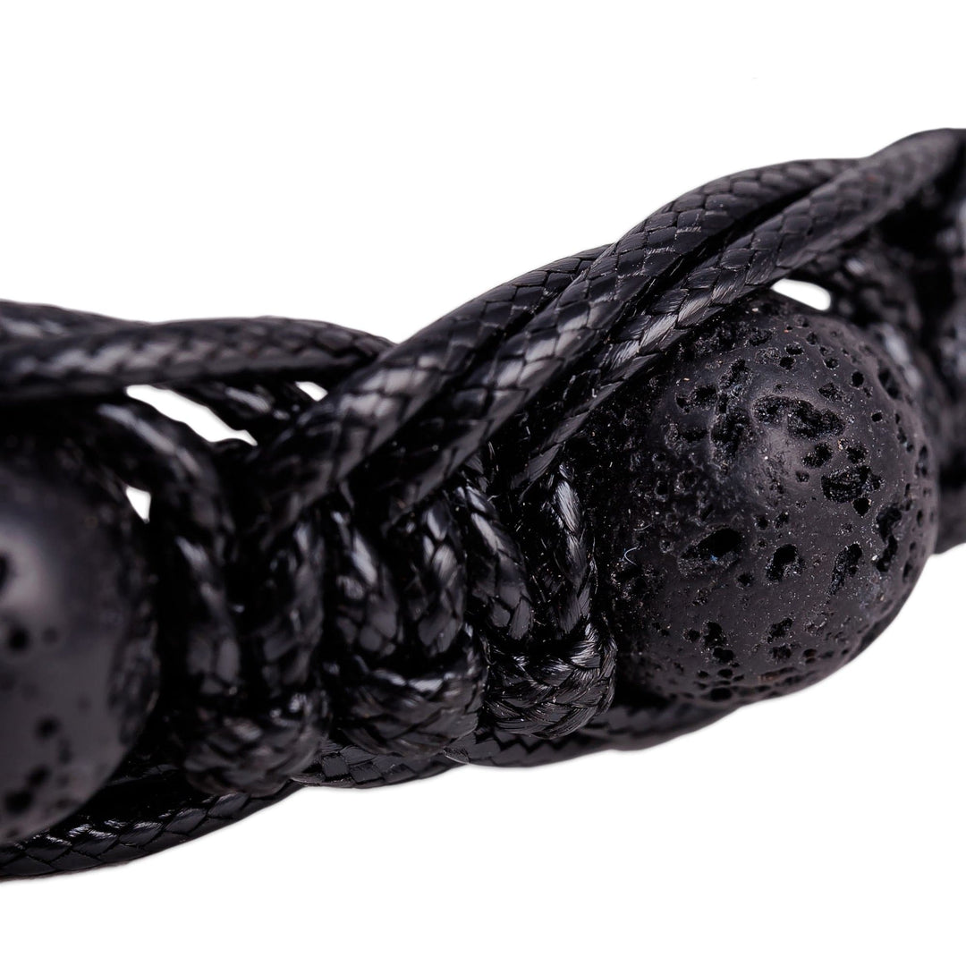 Black Waxed Nylon Macrame Bracelet with Vulcanite Stones - Mysterious