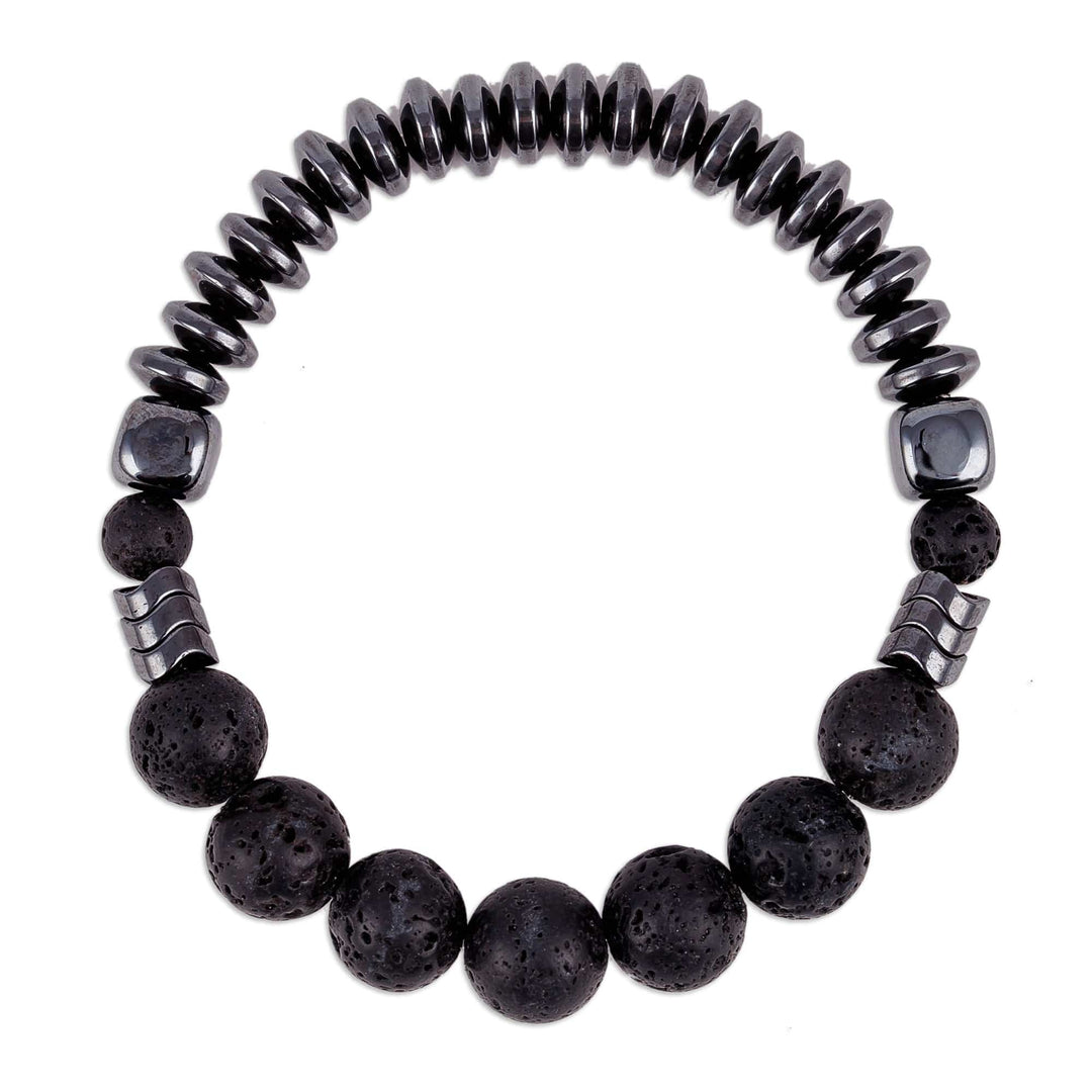 Black Hematite and Vulcanite Beaded Stretch Bracelet - Night Worlds