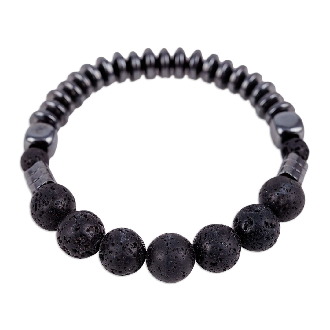 Black Hematite and Vulcanite Beaded Stretch Bracelet - Night Worlds