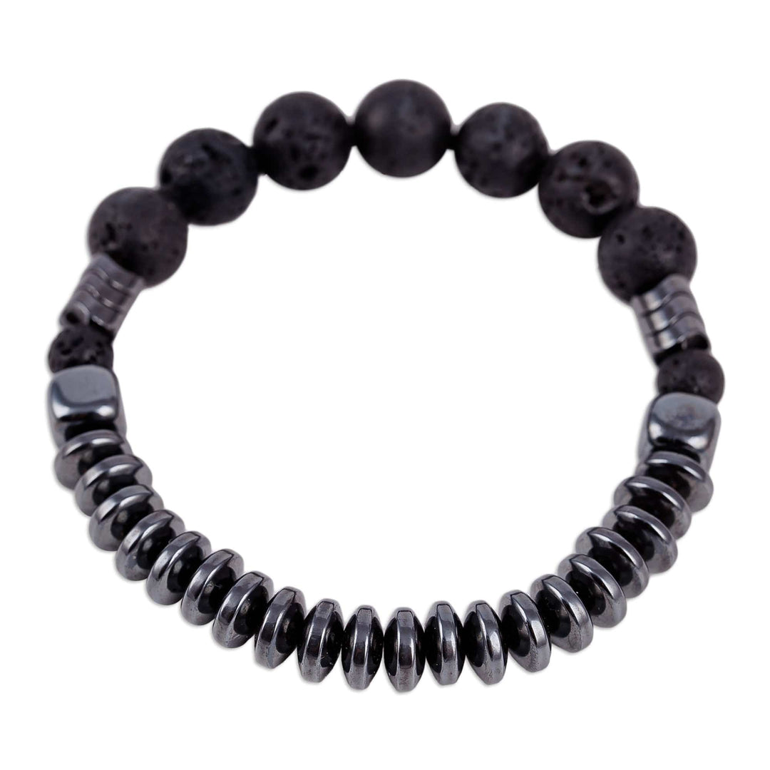 Black Hematite and Vulcanite Beaded Stretch Bracelet - Night Worlds