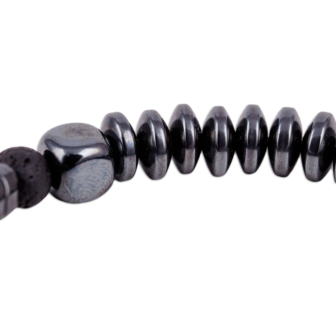 Black Hematite and Vulcanite Beaded Stretch Bracelet - Night Worlds