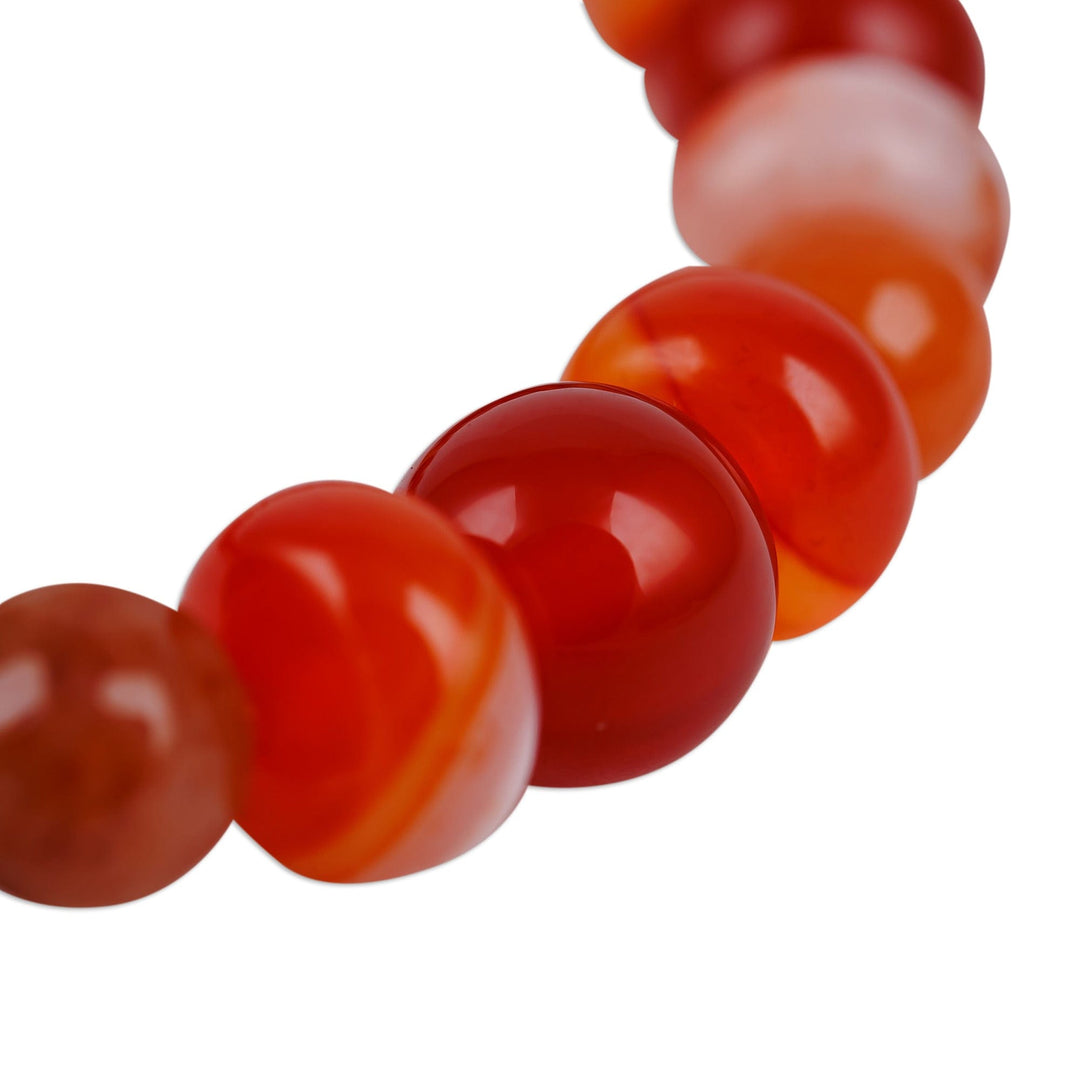 Carnelian and Agate Beaded Dzi Pendant Bracelet in Orange - Orange Fate