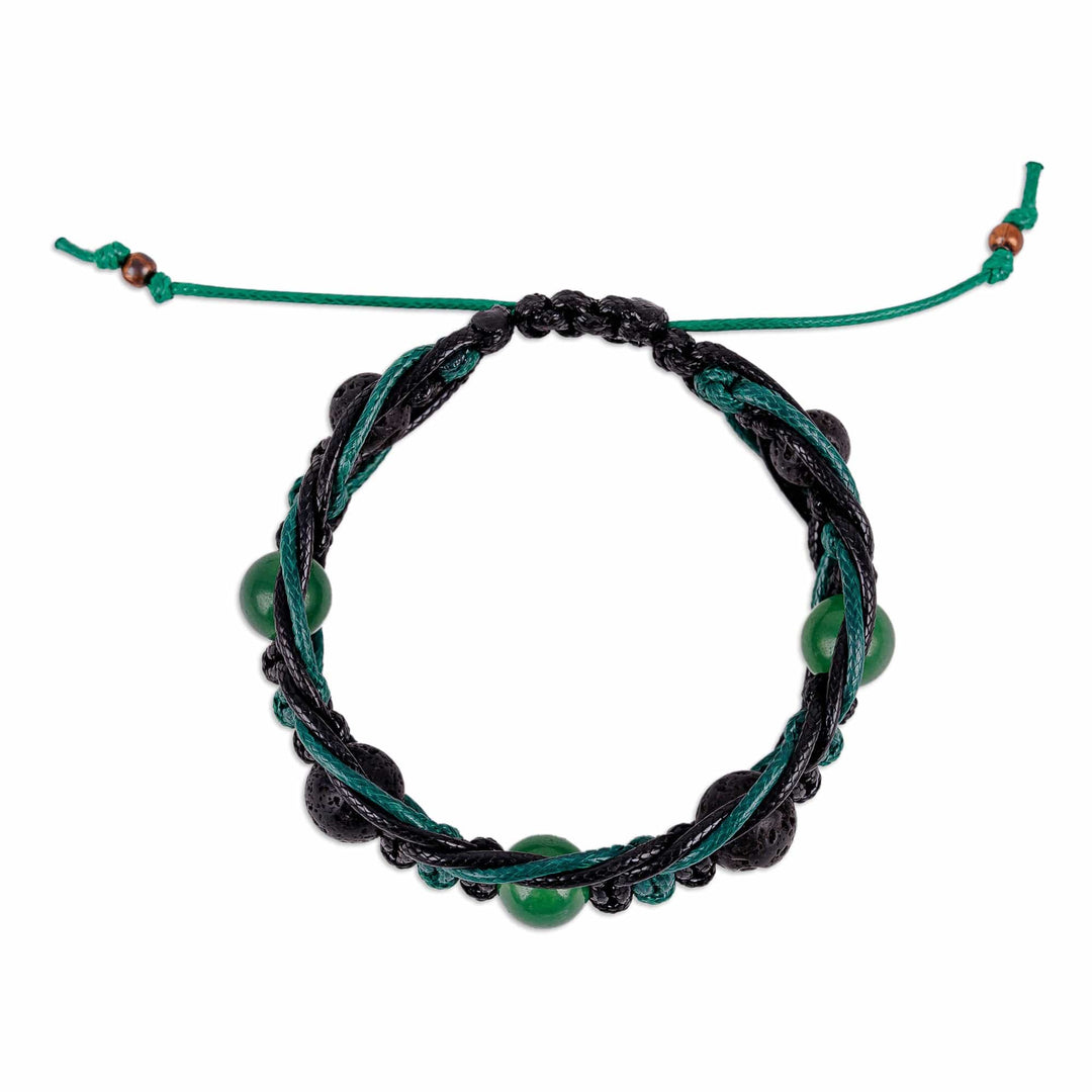 Green and Black Nylon Macrame Bracelet with Jade Jewels - Green Calls