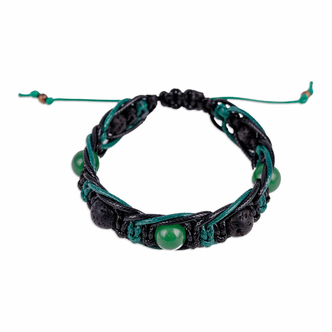 Green and Black Nylon Macrame Bracelet with Jade Jewels - Green Calls