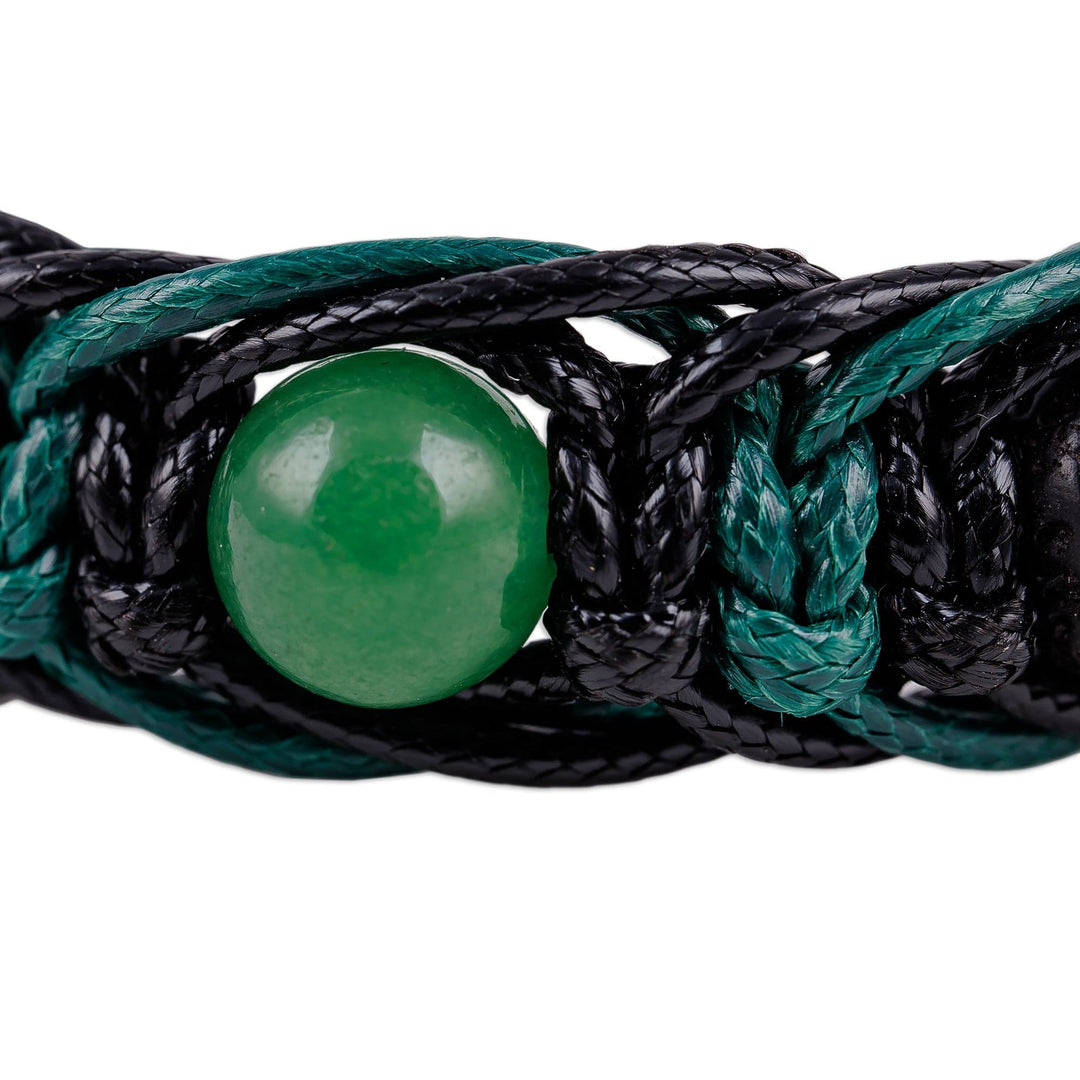 Green and Black Nylon Macrame Bracelet with Jade Jewels - Green Calls