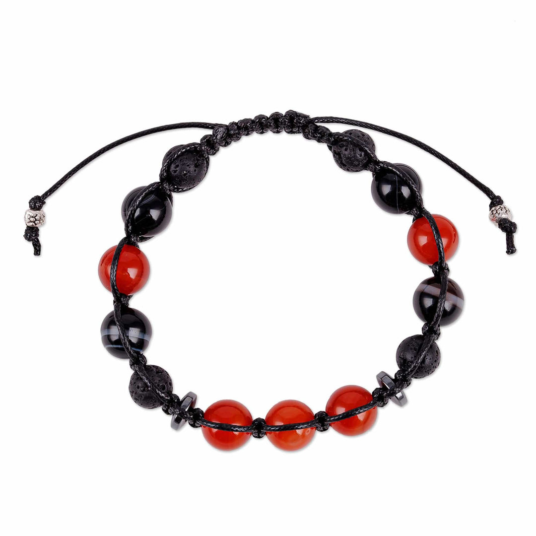 Adjustable Orange and Black Multi-Gemstone Beaded Bracelet - Orange Realms