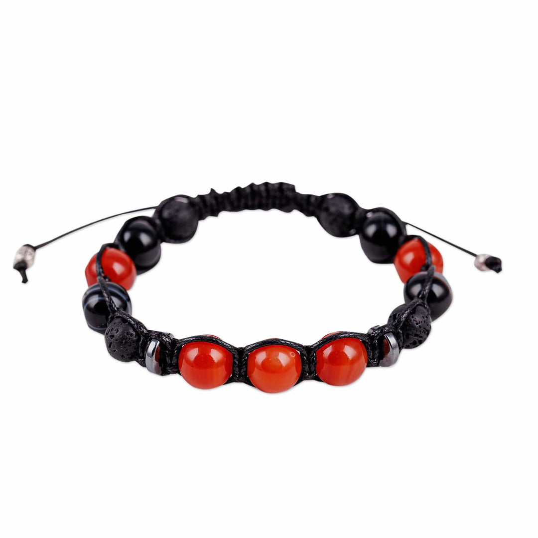 Adjustable Orange and Black Multi-Gemstone Beaded Bracelet - Orange Realms