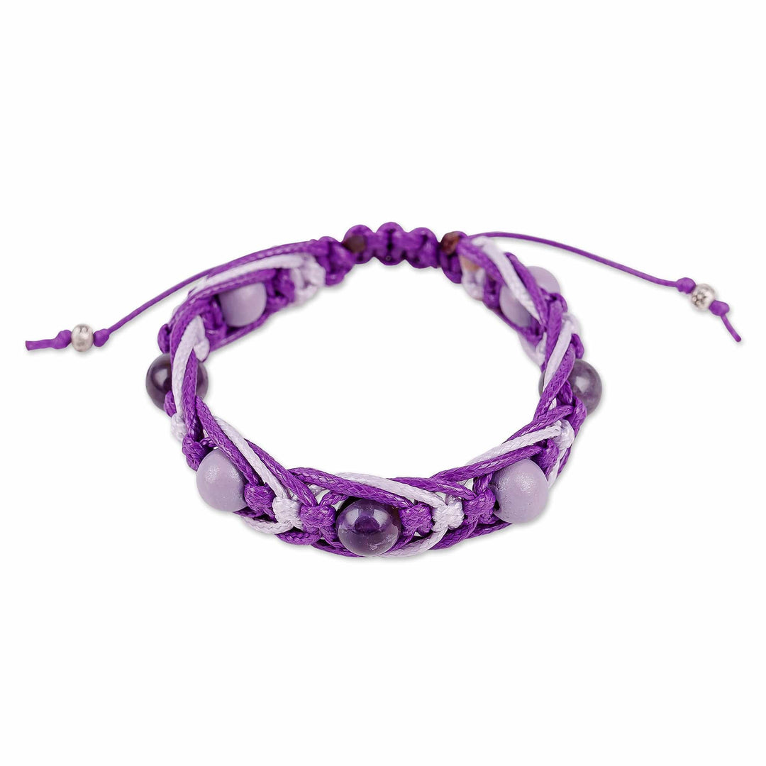 Purple and White Nylon Macrame Bracelet with Amethyst Gems - Purple Calls