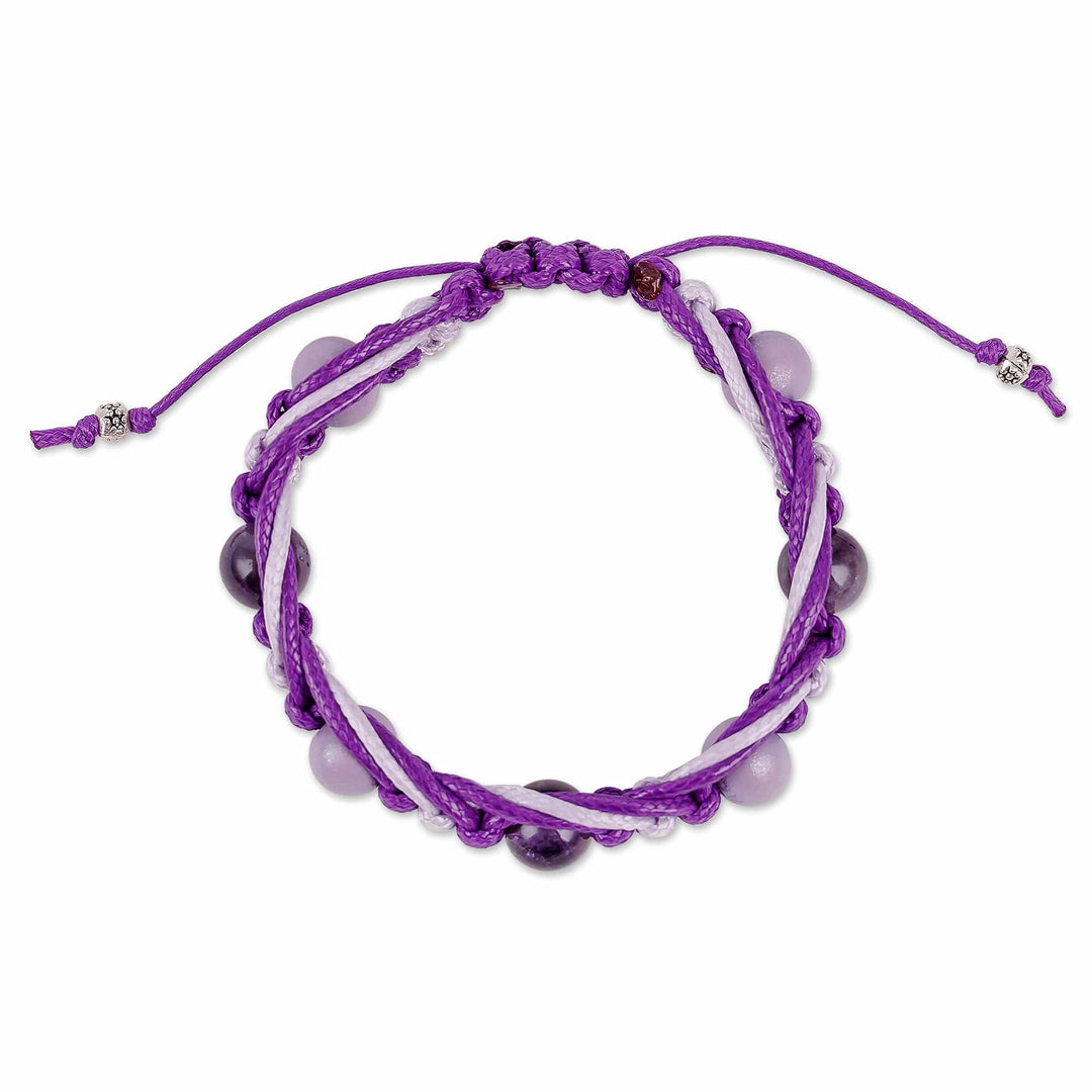 Purple and White Nylon Macrame Bracelet with Amethyst Gems - Purple Calls