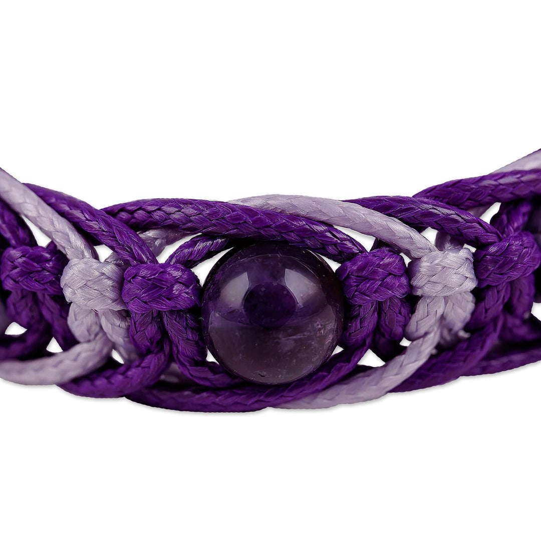 Purple and White Nylon Macrame Bracelet with Amethyst Gems - Purple Calls