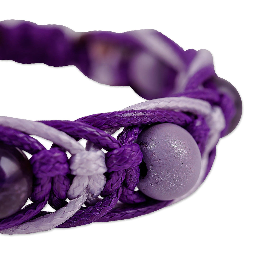Purple and White Nylon Macrame Bracelet with Amethyst Gems - Purple Calls