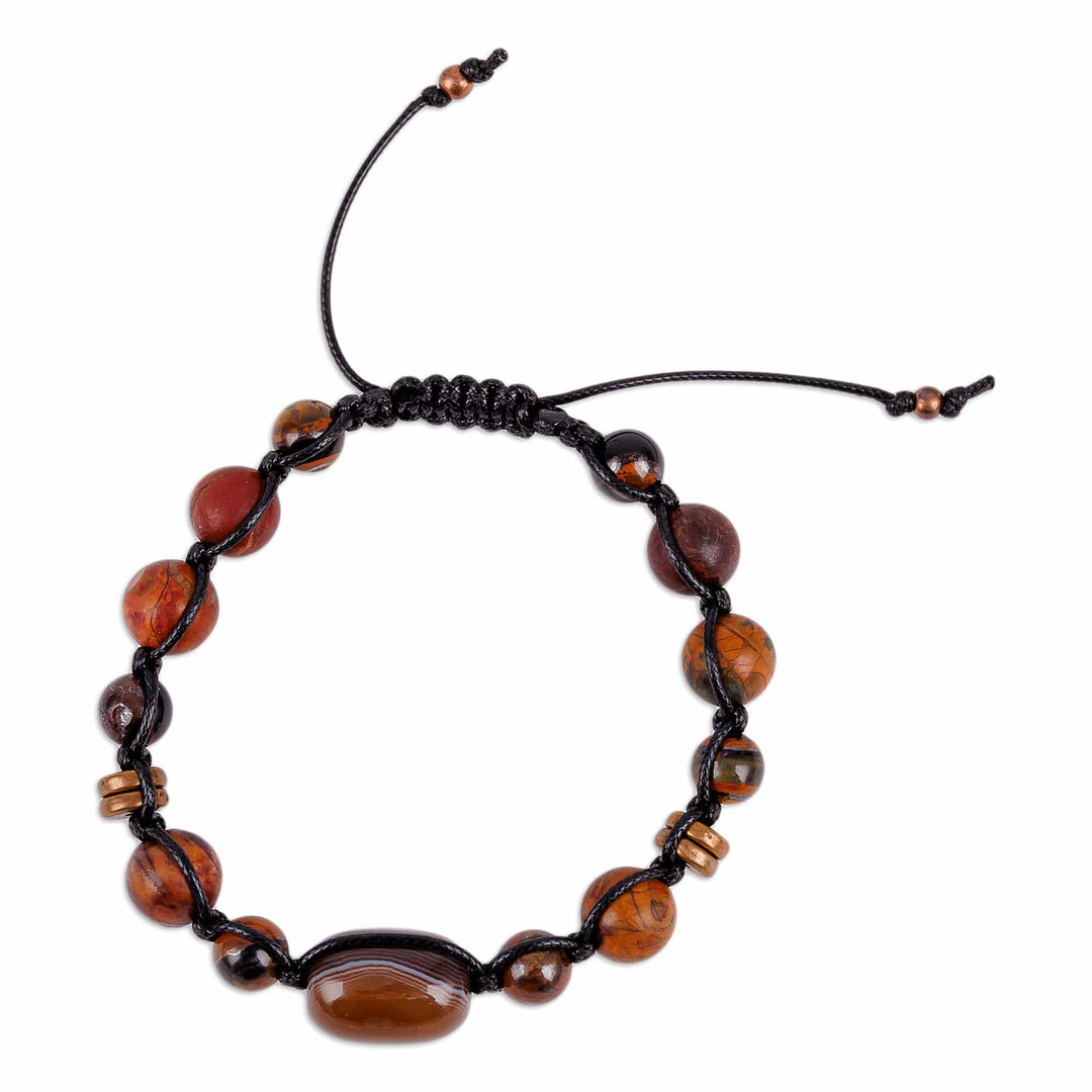 Multi-Gemstone Black Waxed Nylon Macrame Bracelet - Weaving Courage