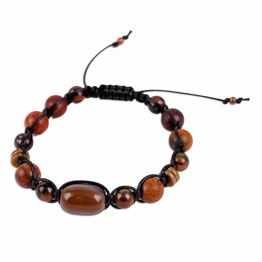 Multi-Gemstone Black Waxed Nylon Macrame Bracelet - Weaving Courage