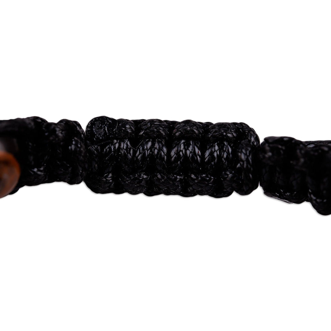 Multi-Gemstone Black Waxed Nylon Macrame Bracelet - Weaving Courage