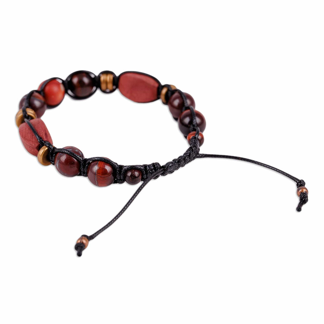 Tiger's Eye and Jasper Black Waxed Nylon Macrame Bracelet - Weaving Bravery