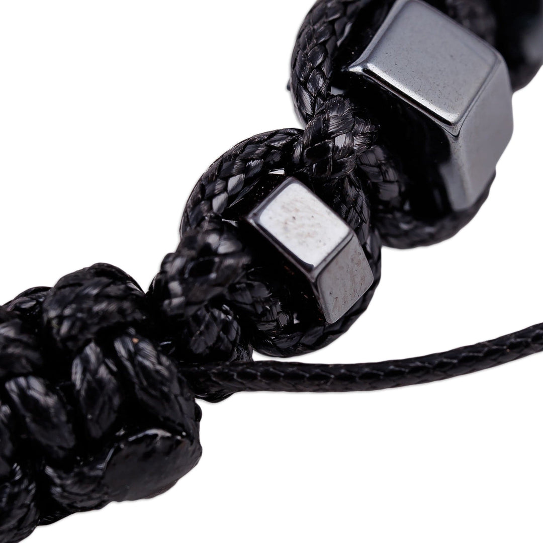 Handcrafted Dark Hematite and Vulcanite Macrame Bracelet - Bold Balance
