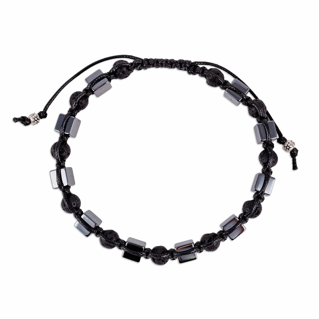 Handcrafted Dark Hematite and Obsidian Macrame Bracelet - Bold Mysticism