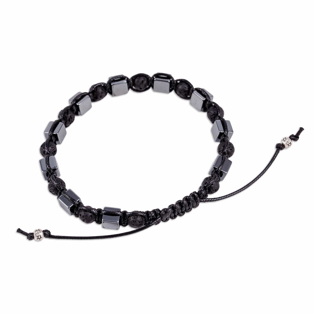 Handcrafted Dark Hematite and Obsidian Macrame Bracelet - Bold Mysticism
