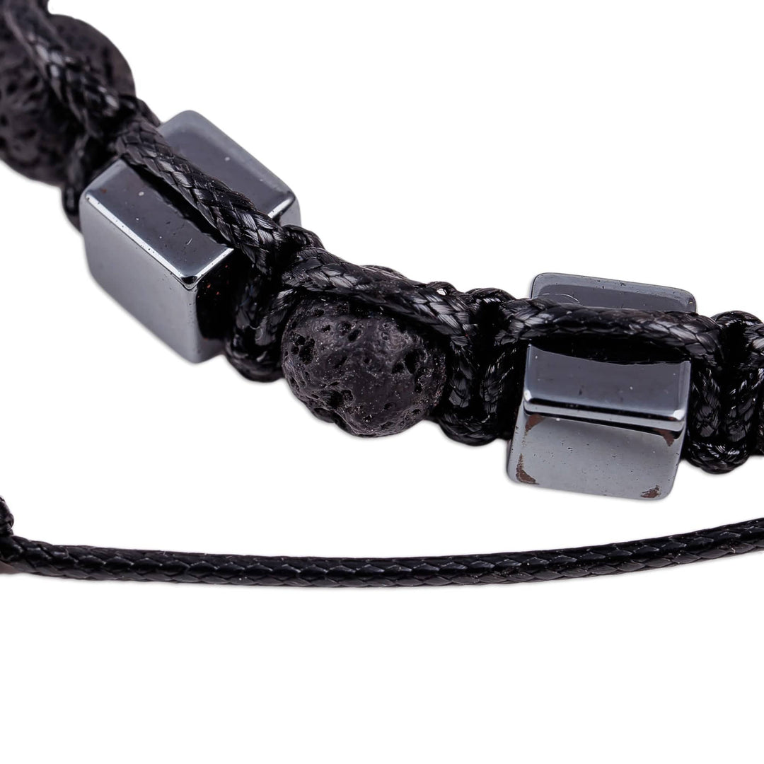 Handcrafted Dark Hematite and Obsidian Macrame Bracelet - Bold Mysticism